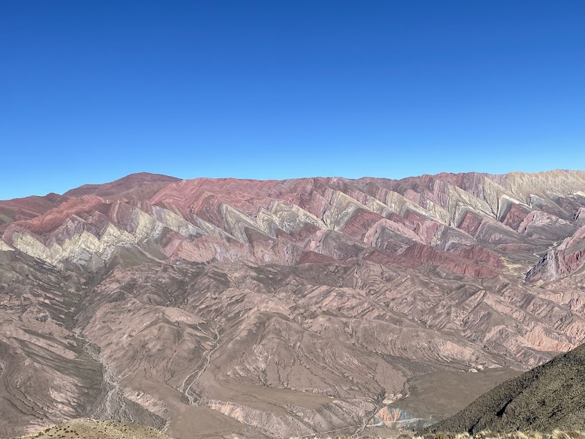 A view of El Hornocal, Argentinas rainbow mountain. Number one place to visit in the north of Argentina