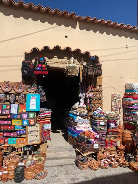 A shop in Humahuaca selling ceramics, jumpers and pots.